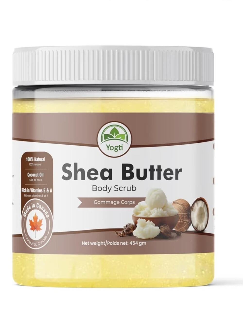 Shea Butter Sugar Body Scrub - 454g, All Natural Infused with Coconut Oil, Exfol